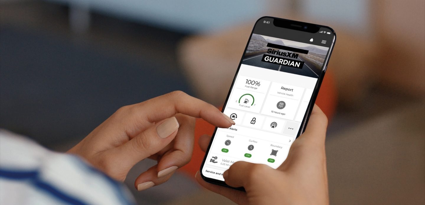 A smartphone displaying a page of selections from the SiriusXM Guardian app.